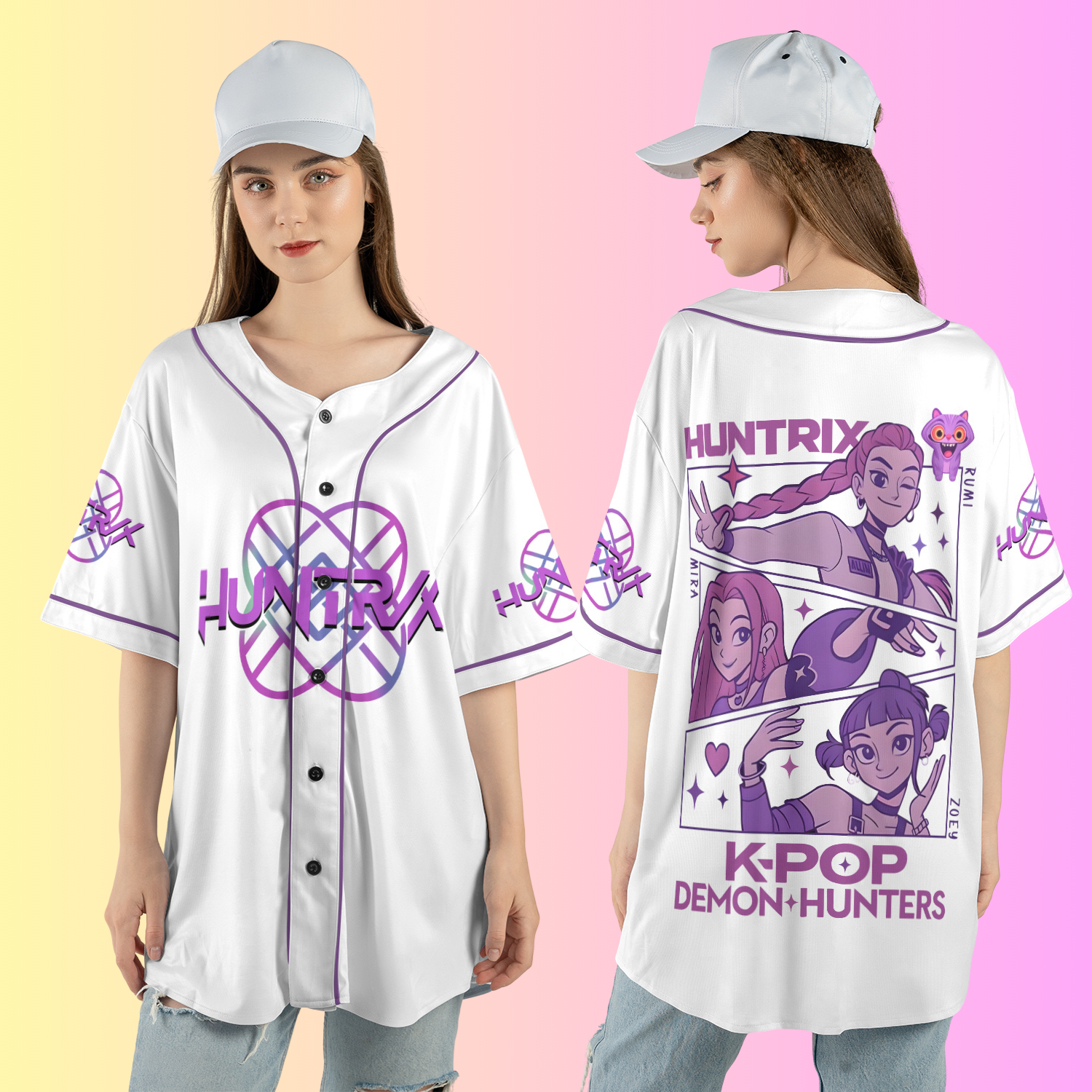 Huntrix Girls Kpop Demon Hunters Baseball Jersey, Kpop Demon Hunters Merch | Adult & Kids Sizes