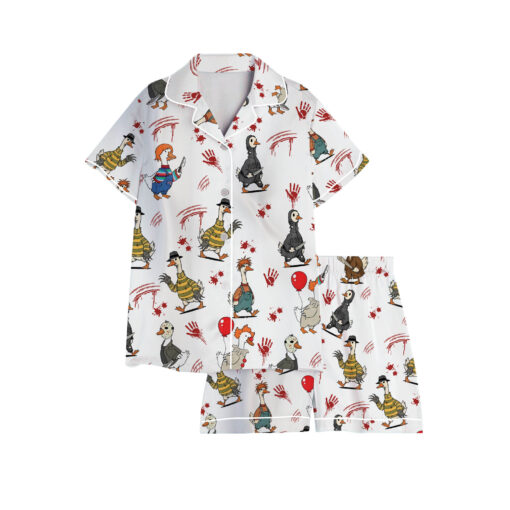 Horror Villain Duck Pajama Set - Funny Halloween Satin Sleepwear